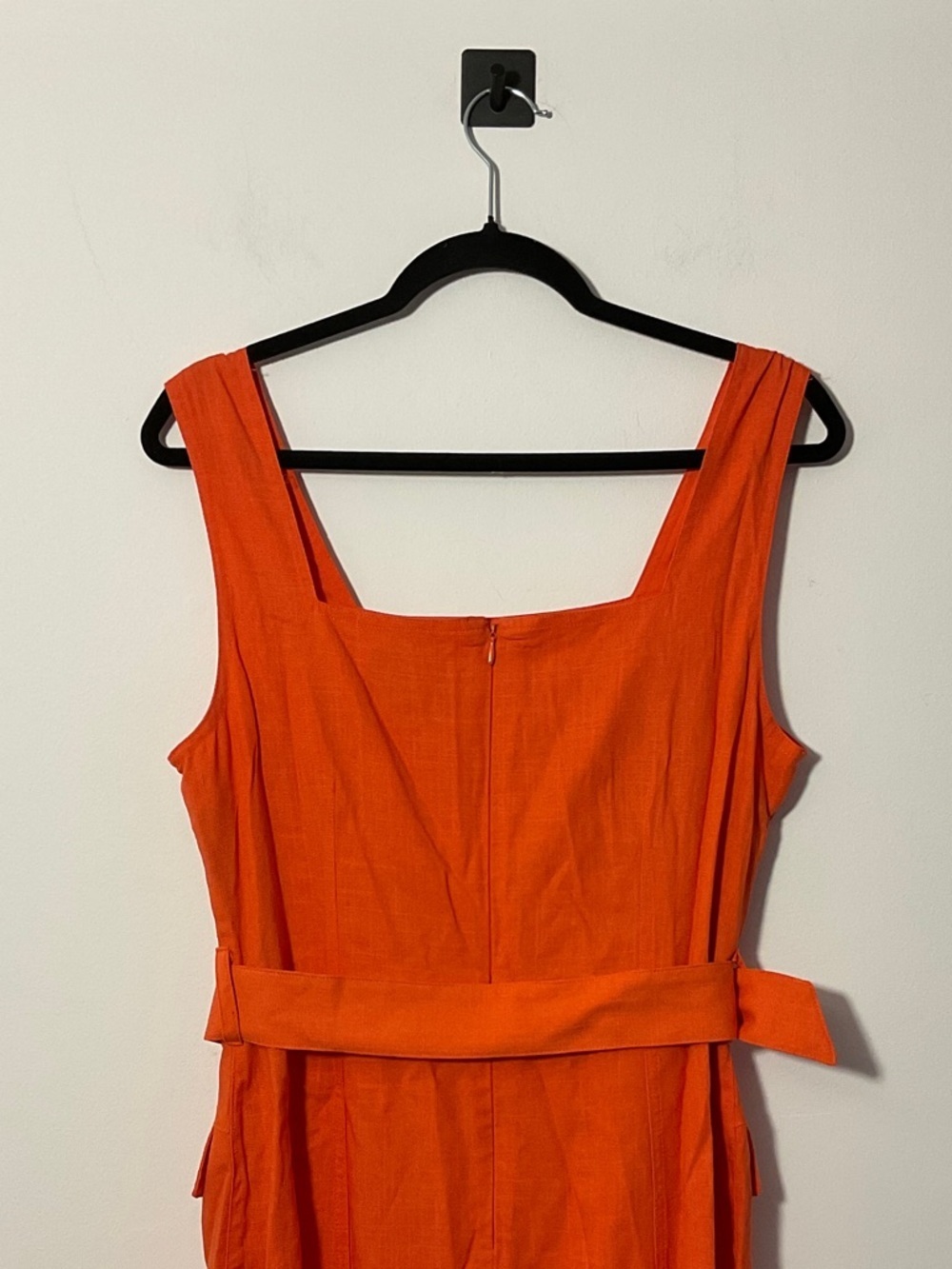 Tahari Bright Orange Sleeveless Belted Midi Dress - Picture 4 of 4